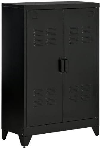 HOMCOM Armadio Portadocumenti a 2 Ante in Metallo 75x33x110 cm Nero | Schedario da Ufficio, Ripiani Regolabile a 17 Altezze, Mobiletto Multiuso Portaoggetti, per Ufficio Studio Casa Garage