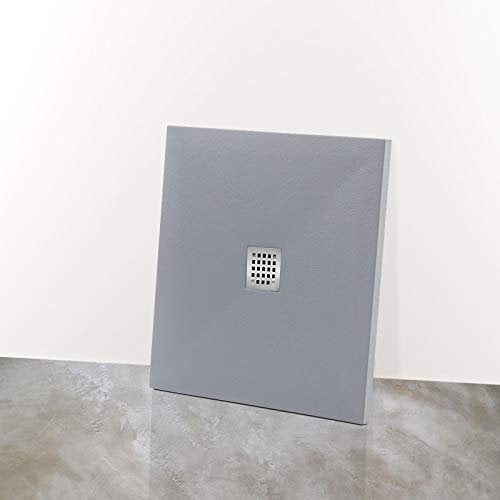 Yellowshop, Piatto Doccia Angolare in Marmoresina, Effetto Bugnato, Grigio Chiaro, 90x90 cm
