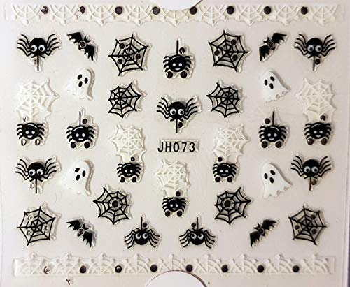 Halloween Nail Art 3D Silver Gems Stickers (JH073 Spiders Ghosts Webs)