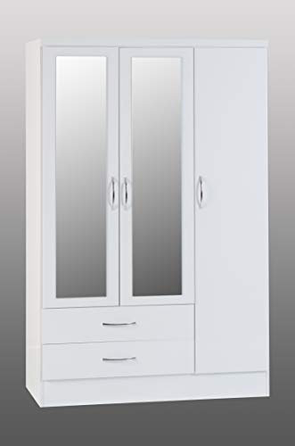 AyMa Home Nevada 3 Door 2 Drawer Mirrored Wardrobe White Gloss
