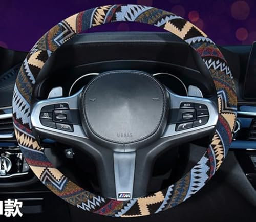 Xihaoer Ethnischen Stil Grob Flachs Tuch Automotive Lenkradbezug Anti Slip und Schweißabsorption für Frauen Boho (Braun)