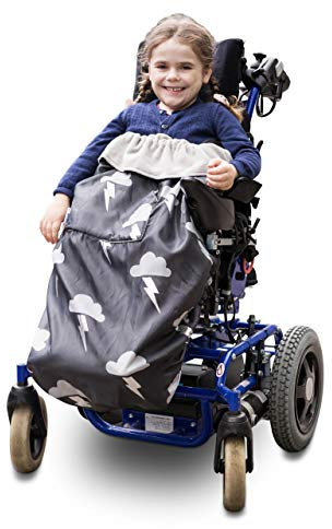 BundleBean 100% wasserdichter, weicher fleecegefütterter Rollstuhlüberzug | Universelle Passform für Rollstühle und Reha-Buggys | Kindergröße (Silberner Blitz)