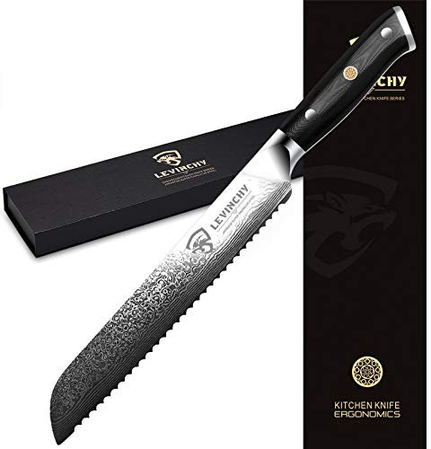 Cuchillo de chef LEVINCHY de acero inoxidable de Damasco japonés profesional, afilado, excelente retención de bordes, resistente a las manchas y la corrosión, mango ergonómico, antideslizante premium