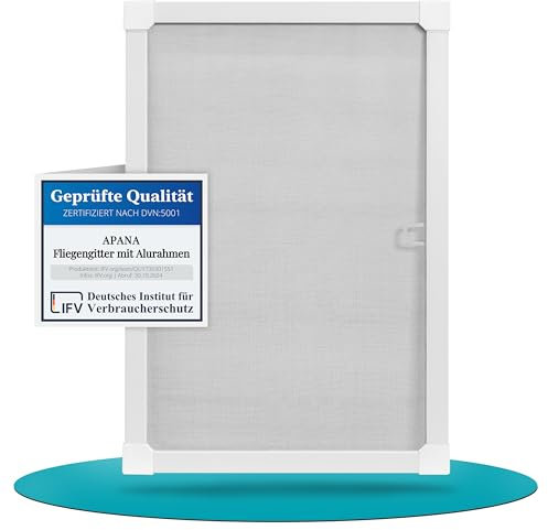 APANA Fliegengitter Fenster 120x140 cm weiß - Alurahmen & robustes Fiberglasgewebe – Insektenschutz ohne Bohren mit Bürstendichtung – montagefertig – Fliegennetz