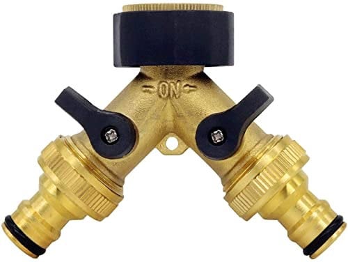 Hydrogarden Y Verteiler 3/4 Zoll Messing Wasserverteiler, 2-Wege Wasseranschluss Verteiler, IBC Auslaufhahn Für Regentonne für Zwei Zulaufschläuche zum Anschluss