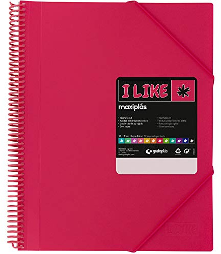 Grafoplás 39826254. Maxiplás Like Lot de 60 pochettes transparentes en spirale Rose fuchsia A4 Couverture en polypropylène rigide mat