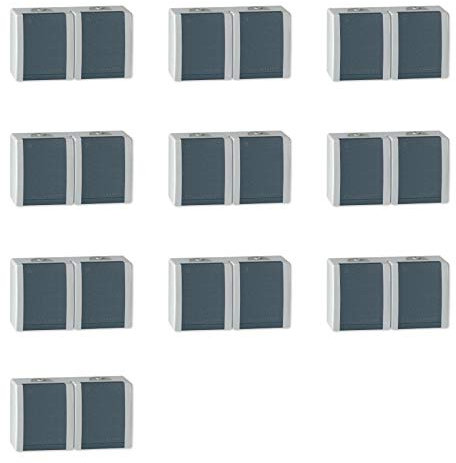 ALING-CONEL 2-fach Aufputz Schutzkontakt Steckdose mit Klappdeckel 16A/250V~ / IP44 - Grau (10er Set)