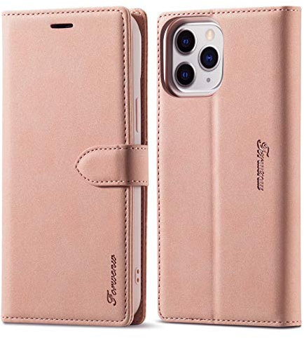 LOLFZ Wallet Case for iPhone 12 Pro Max, Vintage Leather Case Card Holder Kickstand Magnetic Closure Flip Case Cover for iPhone 12 Pro Max 6.7 inch - Rose Gold