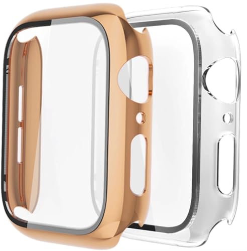 Fengyiyuda 2 Stück Hülle Kompatibel mit Apple Watch 38/42/40/44mm mit Anti-Kratzen TPU Displayschutz Schutzfolie,360°Schutzhülle für iWatch Series 6/5/4/3/2/1/SE,2 Stück,Pink Gold/Clear,40mm