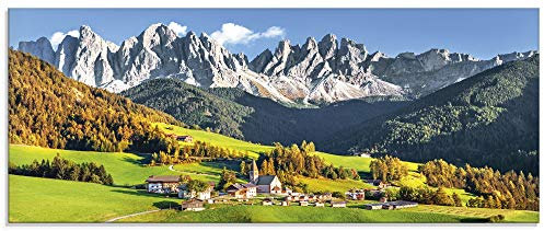 ARTland Wanddeko Glasbilder Wandbild Glas Bild einteilig 125x50 cm Querformat Alpen Landschaft Berge Natur Italien Santa Maddalena Grün U1TF