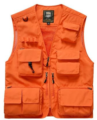 Hbufnha Angelweste Outdoor Arbeit Westen Unisex Jagd Reisen Fotografie Safari Weste Multi Taschen, 2#orange, XS