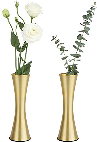 Vixdonos 17 cm große, messingfarbene Metallvase, kleine Blumenvasen, 2er-Set, Moderne dekorative Vase für Heimdekoration, Hochzeit oder Geschenk (Gold)