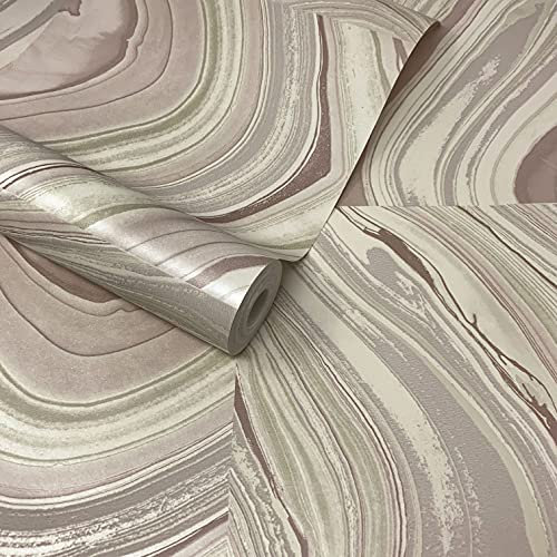 Pearlescent Ivory, Lilac & Purple Shimmer Marble Effect Wallpaper - FD22406