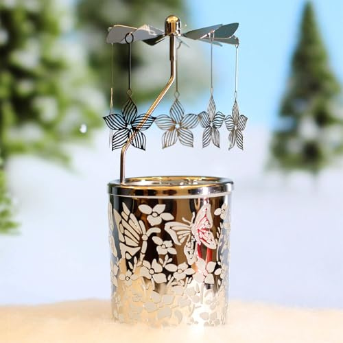 Rotierender Kerzenhalter, Karussell-Teelichter, Kerzenhalter mit Metallaroma, Heimdekoration mit Silberstern-Liebes-Eulenmuster, Geschenk für Hochzeit, Valentinstag, Braut, Frau, Geburtstag