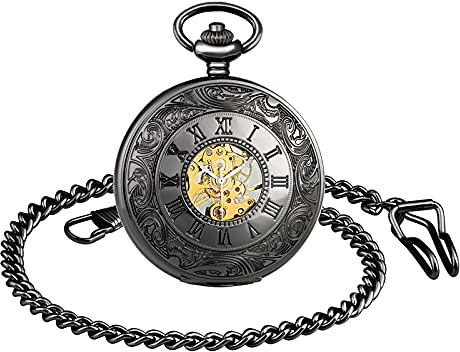 SUPBRO Damen Herren Taschenuhr Edelstahl Mechanische Kettenuhr Uhr Automatik Pocket Watch mit Halskette Pullover Kette Analog