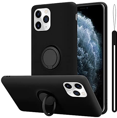 Cadorabo Hülle kompatibel mit Apple iPhone 11 PRO Schutzhülle TPU Silikon Case Liquid Design mit Ring Slim Kratzfest Liquidsilikon Microfaser Case Hülle für iPhone 11 PRO in Schwarz