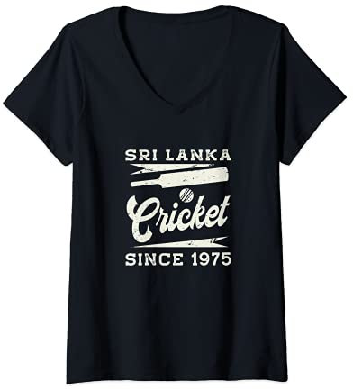 Damen Vintage Sri Lanka Cricket Since 1975 T-Shirt mit V-Ausschnitt