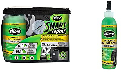 Slime CRK0305-IN Flat Tyre Puncture Repair, Smart Repair, Emergency Kit for Car Tyres & SDS-500/06-IN Flat Tyre Puncture Sealant, Emergency Repair, 473 mL (16oz) Bottle, Green, 550 g