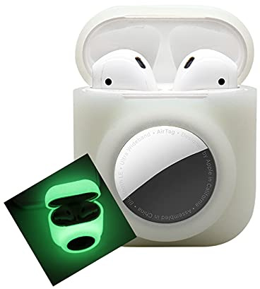 Schutzhülle für AirPods mit Airtag-Halterung, entworfen für Airpod 1. 2. kabellose Kopfhörer für Airtags, 2-in-1-Silikon-Schutzhülle, weich, stoßfest, leuchtet in der Nacht