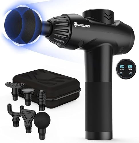 Massagepistole Massage Gun, AERLANG Muskelmassagegerät zur Schmerzlinderung, Muscle Massager für Rücken mit 6 Massageköpfe und 20 Geschwindigkeiten, Elektrisches Handmassagegerät mit Tragetasche…