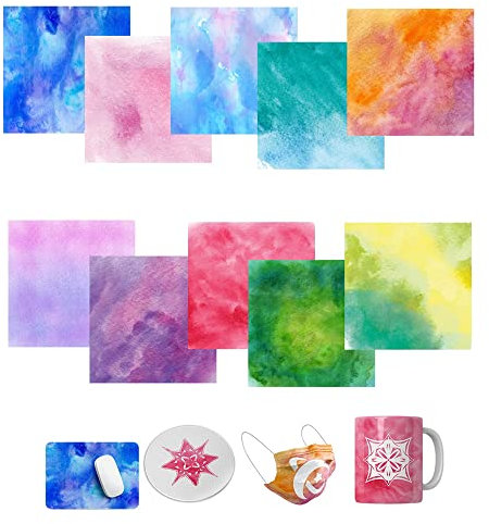 LUCKIGUCK Infusible Transfer Ink Sheets 10 Pièces/ensemble, Heat Press Feuilles D'encre De Papier Transfert, Pre-printed Sublimation Paper for Mug (Aquarelle)