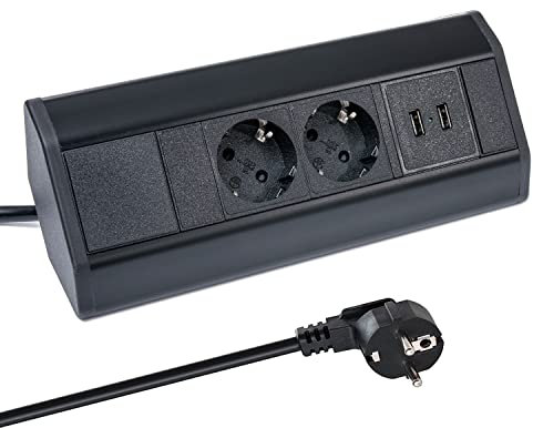 Premium Eck-Steckdose für Küche, Büro aus Aluminium. Mehrfachsteckdose mit 1,8m Schuko Kabel auch als Möbelsteckdose. Steckdosenleiste ideal für Arbeitsplatte als Aufbausteckdose