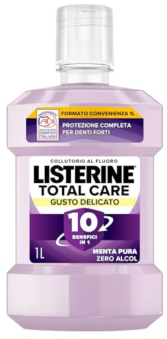 LISTERINE Total Care, Collutorio 0% alcol al gusto di Menta Pura, Collutorio senza alcool con 10 benefici in 1 per una protezione completa, denti più forti e un'igiene orale completa, 1L