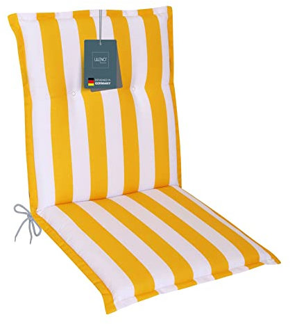 LILENO HOME Gartenstuhl Auflagen als [1er Set - Niedriglehner] in Blockstreifen Gelb - Bequeme Liegen als Sitzauflagen für Gartenmöbel - Stuhlkissen für Gartenstühle und Klappstühle