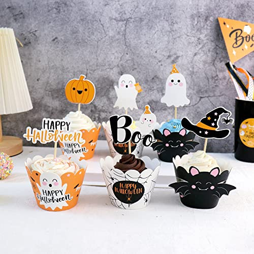 Blumomon Halloween-Cupcake-Topper, Fledermaus-Cupcake-Picks und Kuchendekorationen für Babyparty, Geburtstag und Mottopartys, 36 Stück