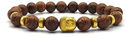 KARDINAL WEIST Gold Buddha Holz Armband, Yoga Schmuck für Damen und Herren, Ruhe - Anti Stress - Energie - Chakra - №3 (M, Vicato)
