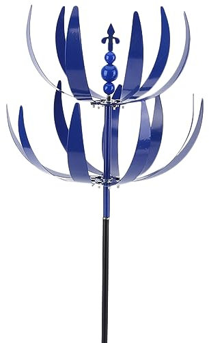 Cymwer Harlow Moulin à vent rotatif amovible bleu durable réfléchissant avec prise de sol pour décoration de jardin, terrasse, cour, pelouse