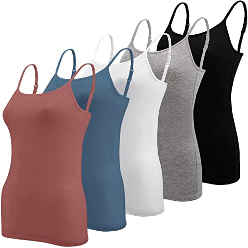 BQTQ 5 Pcs Women's Camisole Vest Tops Spaghetti Strap Undershirts Camisoles | Adjustable Spaghetti Straps Camisoles Slim Fit Basic Vest Tops for Women, Soft Seamless Layering Tops for Everyday Wear