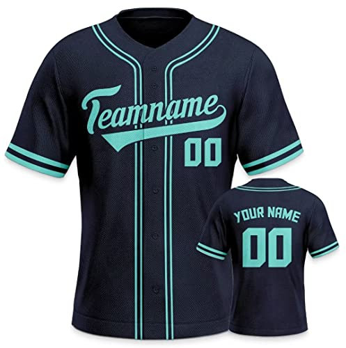 Personalisiertes Baseball Trikot 3D Stickerei/Druck Trikot Shirt mit Deinem Namen und Nummer Hip-Hop-Sportuniform für Herren Damen Kinder Fantrikot Blau
