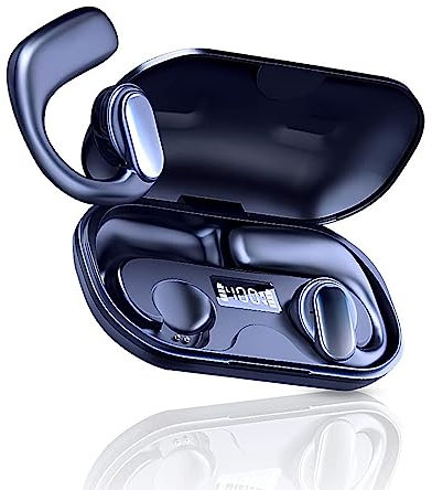 TWS Wireless Bone Conduction Digital Bluetooth Earbuds, 2023 New Bluetooth Wireless Headset with LED Digital Display Breathing Light, 5.3 Ear Buds for Sports (Blue)