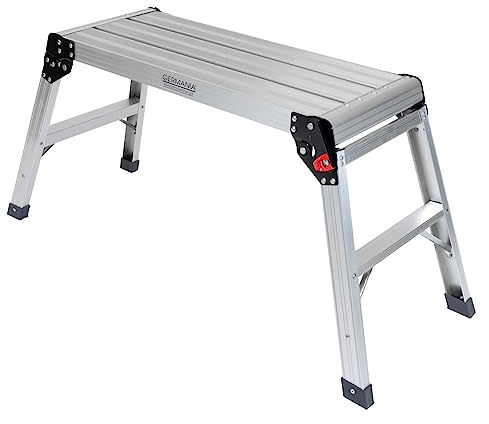 Germania Arbeitsplattform bis 150kg belastbar aus Aluminium - klappbar - 50 cm hoch - Plattform 76 x 30 cm - Faltbare Trittleiter