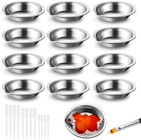 MUNSKT 12 Pcs Makeup Metal Mixing Palette, Watercolour Paint Palette, Paint Tray Palette Mixing Pallet, Palette Pot, Round Stainless Steel Paint Tray