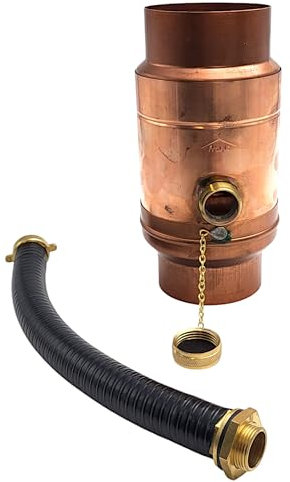 zbs24 Kupfer Regenwassersammler 76mm Set 1, Wassersammler mit automatischer Füllstop, mit Schlauchverbindung 30cm für Auffangbehälter, Made in Germany, 85% Wasserertrag