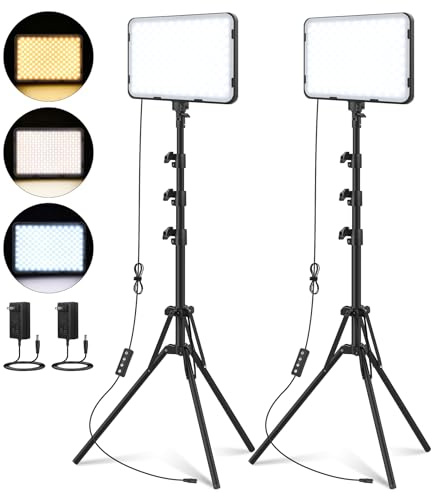 Unicucp Lot de 2 Kits d'éclairage vidéo LED 22 W avec trépied de 160 cm, lumières de Studio 2500-8500 K pour Diffusion en Direct/Enregistrement vidéo sur Les réseaux Sociaux/Maquillage/création de
