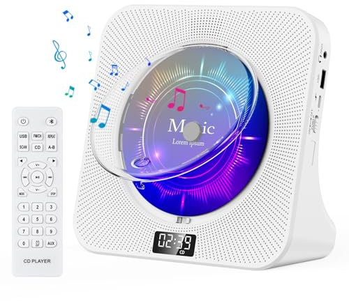 KOVCDVI CD Player Kinder Radio mit CD Player Bluetooth mit Lautsprecher Vordere Anzeige Unterstützung USB/AUX-Wiedergabe Timer mit Fernbedienung Staubschutzhülle Kopfhöreranschluss