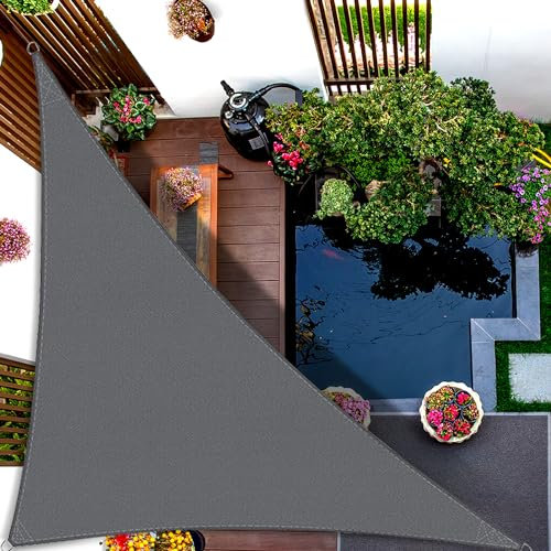 HOMPER 3x3x4.3m Sonnensegel Dreieckig Atmungsaktiv, Premium PES Polyester 95% UV-Schutz Sonnenschutz,für Balkon Garten Camping
