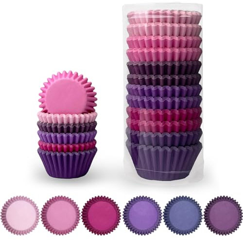 Gcardist 300-Count Cupcake Liners Cupcake Cups Food Grade 6 Solid Pink Purple Colors Cupcake Papers Baking Cups Cupcake Wrappers (Mini Size)