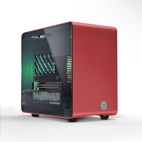 ElectroCookie Raspberry Pi 5 Gehäuse, Aluminium-Mini-Tower-Gehäuse mit Lüfter und farbwechselndem Umgebungslicht (rot)