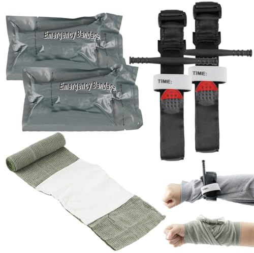 UptVin Vendaje Israeli 2 Piezas, Torniquete de 6 Pulgadas para Primeros Auxilios de Emergencia, Cuidado de Heridas de Batalla, Autorrescate con 2 Torniquete Tactico