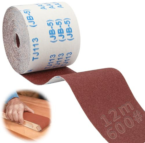 SWTYExt Schleifpapier Rolle 600 Körnung Schleifpapier 100mmx12m Nassschleifpapier Verschleißfest Sandpapier Aluminiumoxid Schmirgelleinenrolle mit Textilbasis für Handschleifer Schwingschleifer