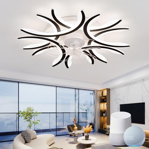 Alexa Ventilador De Techo Con Luz Voz Inteligente Regulable 60w Lampara Ventilador Techo CC Reversible 6 Velocidades Salón 75cm Ceiling Fan Light Moderno Función De Memoria Asistente De Google,Black