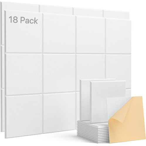 Lot de 18 Panneaux Acoustique Autocollants Carrées, Anti bruit Panneaux Acoustiques Haute Densité Isolant Phonique Pour Mur, Plafond et Porte - Panneau Acoustique - Plaque Acoustique (30×30×0,9cm)