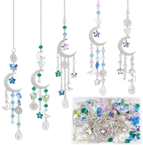 SUNNYCLUE 1 Box DIY 5 Sets Star Moon Sun Catchers Kit Hanging Sun Catcher Rainbow Catcher Window Hanging Prism Suncatcher Glass Crystal Suncatchers for Windows Indoor Outdoor Home Garden Decor