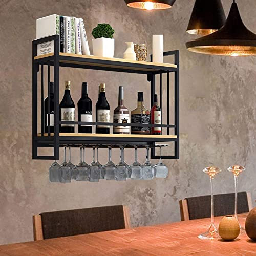 IBOWZ Deckenregal Decken Weinregal Weinregal aus Metall, Holzregal, Weinregal mit Glashalter, Stielglashalter, Weinflaschenhalter, Weinregal, für Bars, Küchen