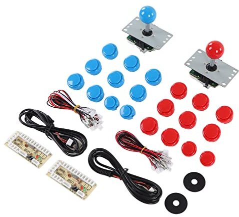 Kit D', Jeu pour 2 Joueurs, Encodeur de Carte USB DIY, Ensemble de Boutons de Joystick, Compatible avec Console de Salon, Console de Jeu de, Rassemblement d'amis (Bleu Rouge)
