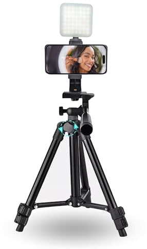 TronicXL 30-60cm Handy Stativ mit Licht drehbar Smartphone Halterung Ständer Tripod Handy Foto Video höhenverstellbar Tisch Halter mit Videleuchte Videokonferenz Livestream